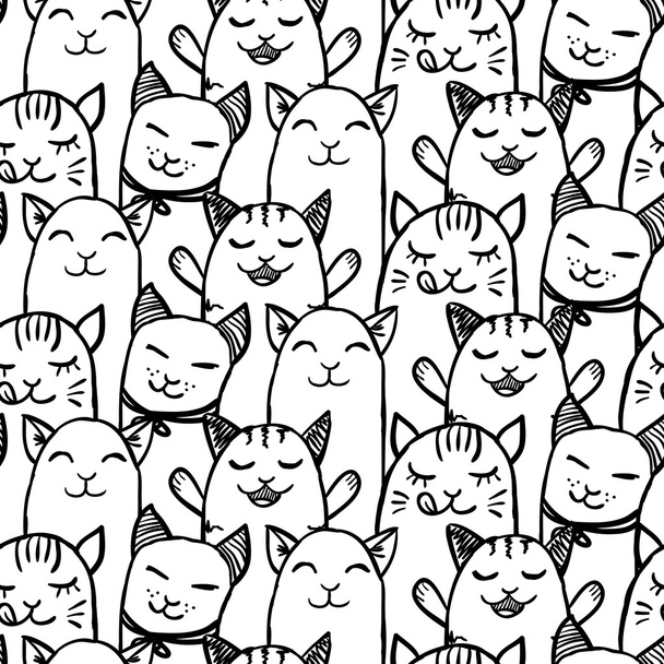 Pattern with hand drawn kittens - Vector, Image