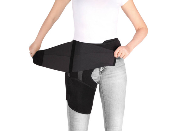 Hip Support Brace. Bandage protector on the hip joint. Medical Compression underwear. Groin Wrap.for hip pain relief. Orthopedic underpants after surgery. Protection of the thigh bones. - Foto, Bild