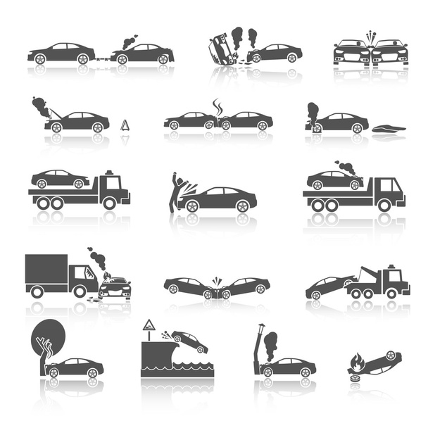 Піктограми аварії чорно-білих автомобілів
 - Вектор, зображення