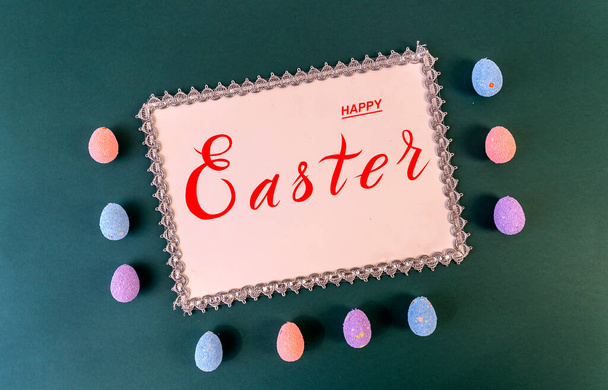 Happy easter! Flat Lay, Internet banner, postcard on Easter - Фото, изображение