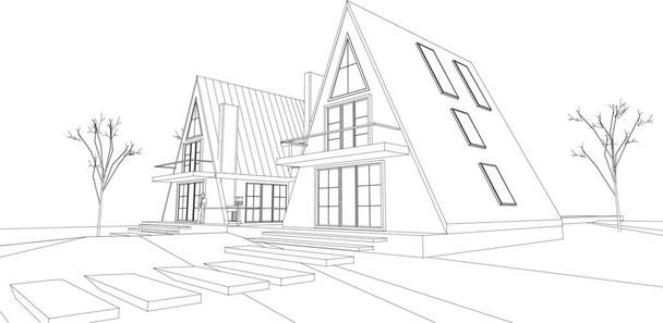 抽象建築スケッチ3Dベクトル図 - ベクター画像