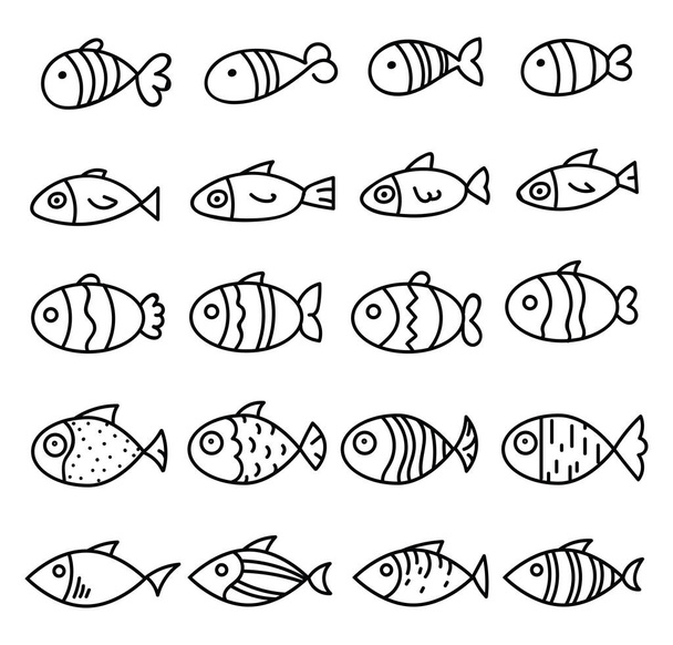 Different types of fish, illustration, vector on white background. - Vector, Image