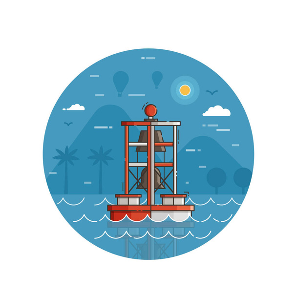 Red Bell Buoy Seaside Icon in Line Art - Διάνυσμα, εικόνα
