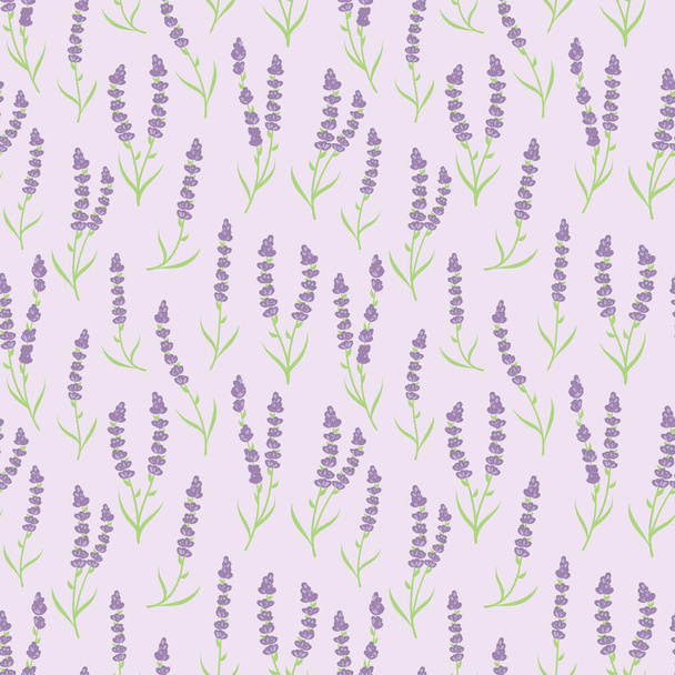 Lavender flowers purple vector seamless pattern. Beautiful violet lavender retro background. Elegant fabric on light background Surface pattern design. - Wektor, obraz