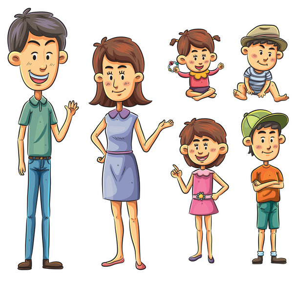 Cartoon grote familie - Vector, afbeelding