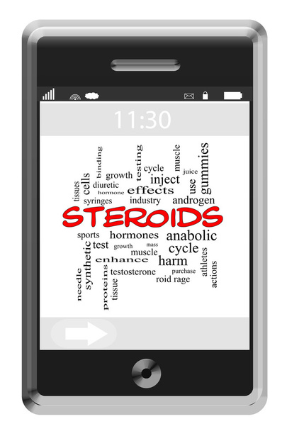 steroïden woord wolk concept op een touchscreen telefoon - Foto, afbeelding