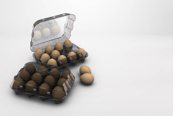 Huevos marrones de pollo en caja de cartón aislados sobre fondo de color.Representación 3D. adecuado para su elemento design.added espacio de copia para el texto. - Foto, Imagen