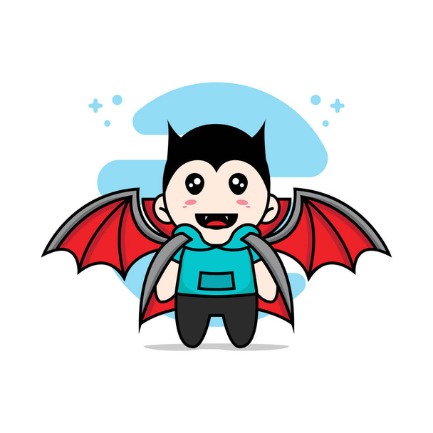 Aranyos gyerekek karakter design visel Drakula jelmez. Kabala design koncepció - Vektor, kép