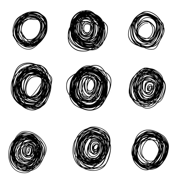 Χειροποίητο σκίτσο κυκλικής γραμμής. Vector set circular scribble doodle round circles, στοιχείο σχεδιασμού σημειώσεων μηνύματος. Μολύβι, στυλό, φούσκα γκράφιτι, μπάλα σχέδιο εικονογράφηση. - Διάνυσμα  - Διάνυσμα, εικόνα