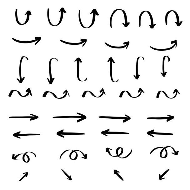 Conjunto de flechas dibujadas a mano, formas abstractas garabatos, colección de símbolos de boceto de dirección negra, elementos de diseño gráfico de ilustración vectorial - Vector  - Vector, Imagen
