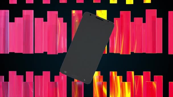 Emergence of a smartphone with green screen against the background of iridescent rectangles. Computer generated 3d render - Footage, Video
