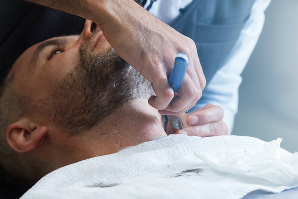 Barbershop salon hairdresser beard barber,  mustache shave. - Zdjęcie, obraz