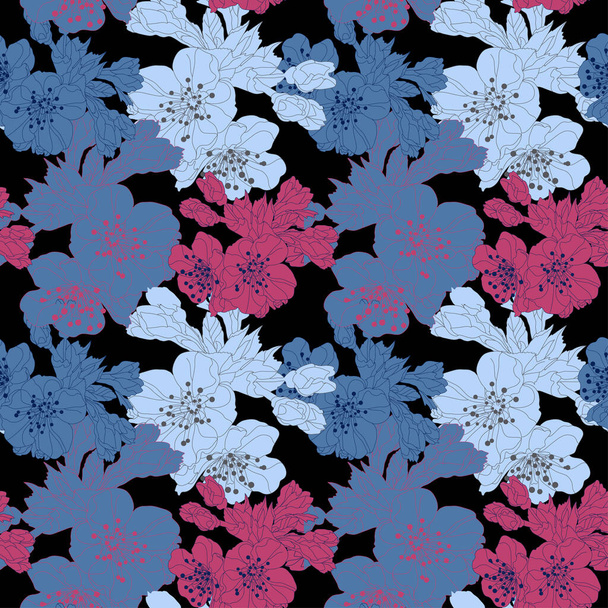 Elegant seamless pattern with sakura cherry blossom flowers, design elements. Floral  pattern for invitations, cards, print, gift wrap, manufacturing, textile, fabric, wallpapers - Διάνυσμα, εικόνα