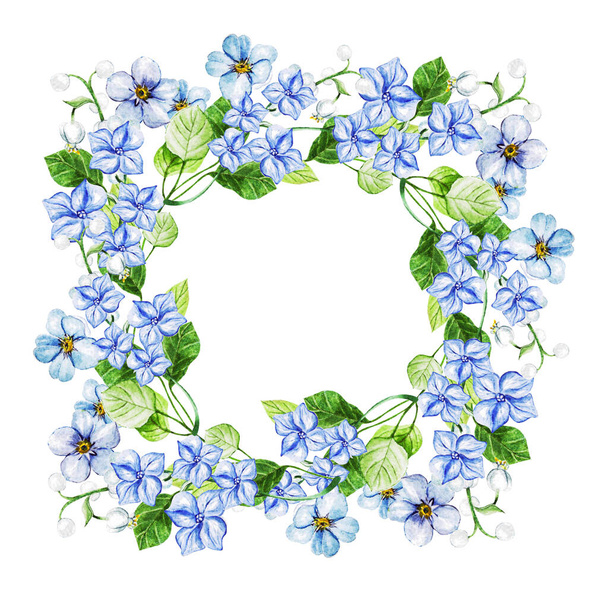 Blue spring flowers in bouquet for wedding. Decorative element for greeting card. Illustration - Photo, Image