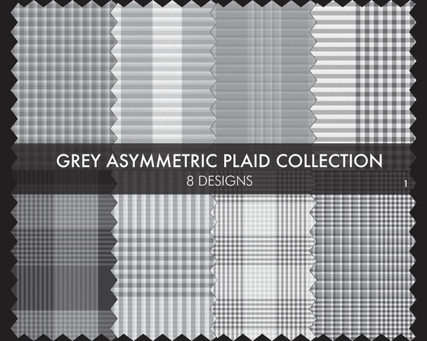 Szürke aszimmetrikus kockás zökkenőmentes mintagyűjtemény tartalmaz 8 minták divat textil és grafika - Vektor, kép