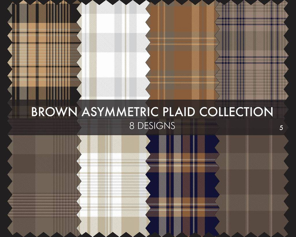 Ruskea Epäsymmetrinen Plaid saumaton kuvio kokoelma sisältää 8 malleja muoti tekstiilit ja grafiikka - Vektori, kuva