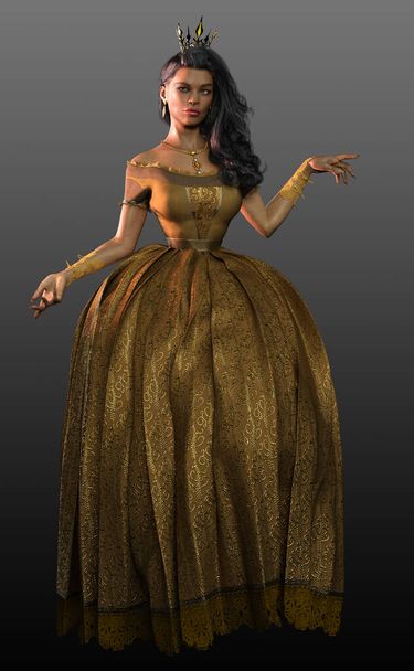 Fantasie sprookje POC prinses in gouden jurk - Foto, afbeelding