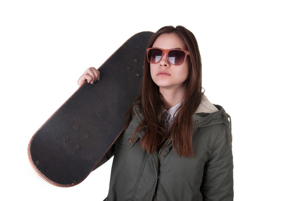 十代の少女スケート ボード - 写真・画像
