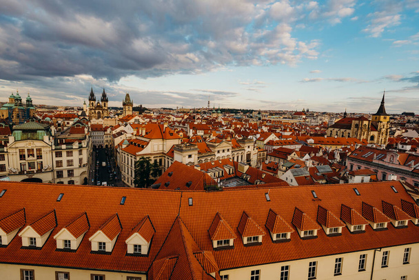 Prague, Czech Republic - September 28, 2015: Church of our lady Tyn and panorama of Prague. Capital of Czech Republic - 写真・画像