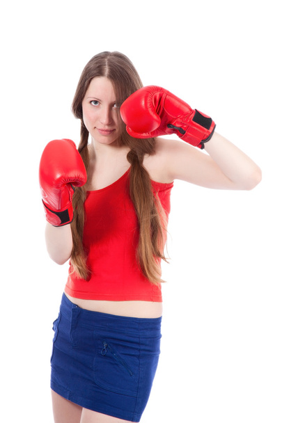 Woman wearing boxing gloves - Foto, imagen