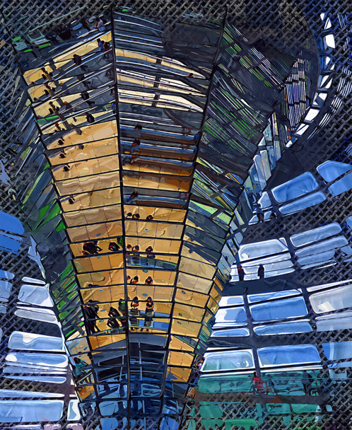 Berlijn Duitsland, Het dakterras en verlichte glazen koepel van het Reichstag-gebouw - Foto, afbeelding