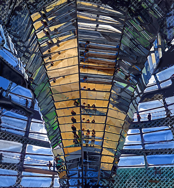 Berliini Saksa, Reichstag-rakennuksen kattoterassi ja valaistu lasikupoli - Valokuva, kuva