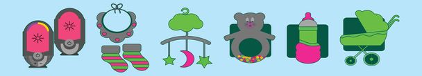 conjunto de maternidad y bebé objeto moderno icono de dibujos animados plantilla de diseño con varios modelos. ilustración vectorial moderna aislada sobre fondo azul - Vector, imagen
