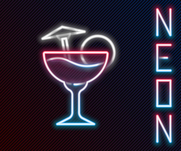 Hehkuva neon line Cocktail ja alkoholijuoma sateenvarjo kuvake eristetty mustalla pohjalla. Värikäs ääriviivat käsite. Vektori. - Vektori, kuva
