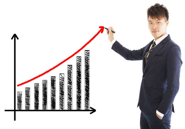 hombre de negocios dibujar un gráfico de crecimiento de marketing
 - Foto, Imagen
