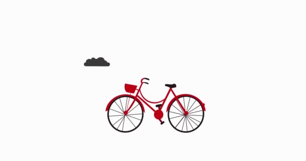 Animação ícone Red Bicycle com movimento nas nuvens. - Filmagem, Vídeo