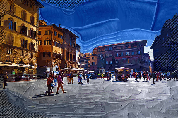Piazza della Signoria with Palazzo Vecchio,フィレンツェ,イタリア - 写真・画像