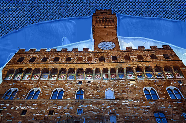 Пьяцца делла Фазория с Палаццо Веккьо, Флоренция, Италия - Фото, изображение