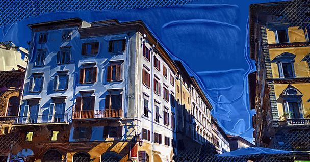 フィレンツェ、トスカーナで最も狭い居心地の良い通り。イタリアの写真ヴィンテージレトロ - 写真・画像