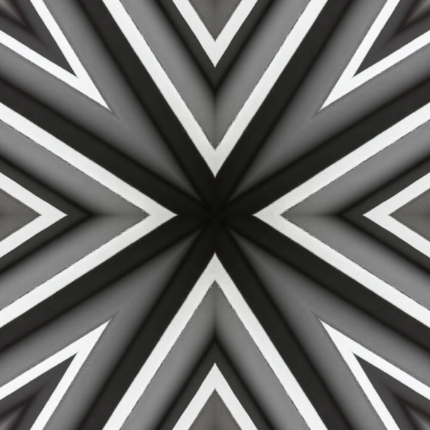 abstract background of pattern of a kaleidoscope. Black, white and grey lines background fractal mandala. abstract kaleidoscopic arabesque. geometrical ornament pattern - Photo, Image