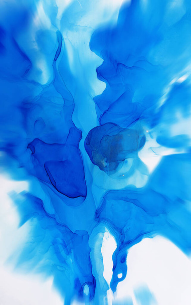 Abstract blue background, wallpaper. Mixing acrylic paints. Modern art. Marble texture. Alcohol ink colors translucent - Foto, Imagen