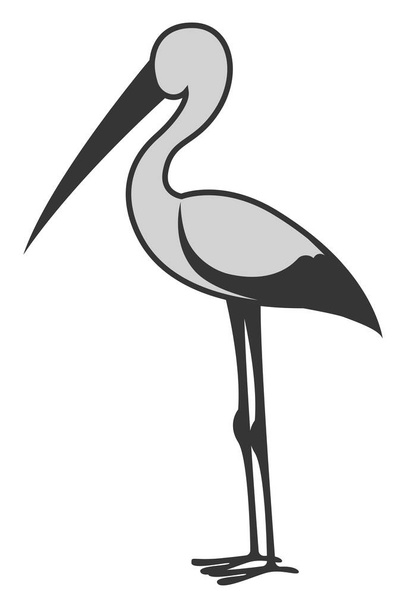 Cigüeña gris, ilustración, vector sobre fondo blanco. - Vector, Imagen