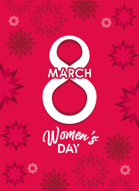 cartel de celebración del día internacional de la mujer con el número ocho y flores rojas - Vector, Imagen