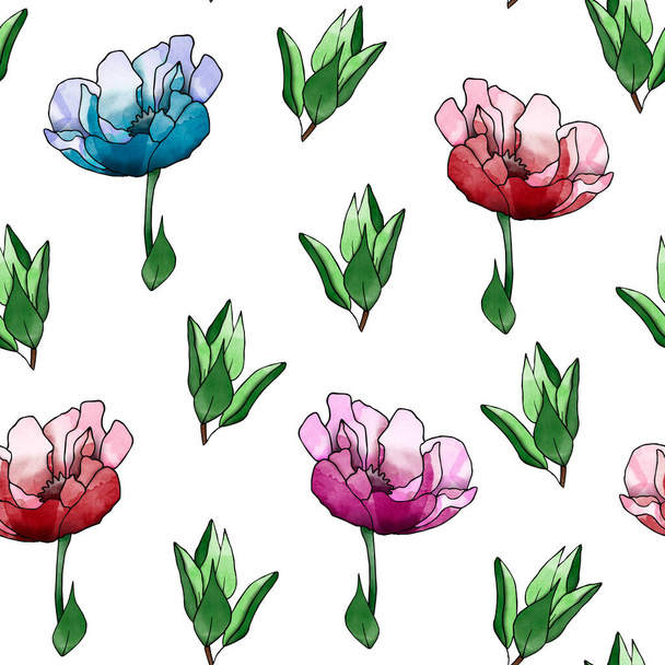 Wiosna anemony kwiaty wzór bezszwowy. Szablon do dekoracji wzorów i ilustracji. - Zdjęcie, obraz