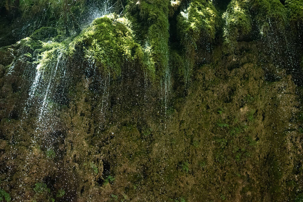Fotos de alta velocidad de la cascada. Senerchia Oasis of the Hunt - W.W.F.park en Campania, Italia - - Foto, imagen