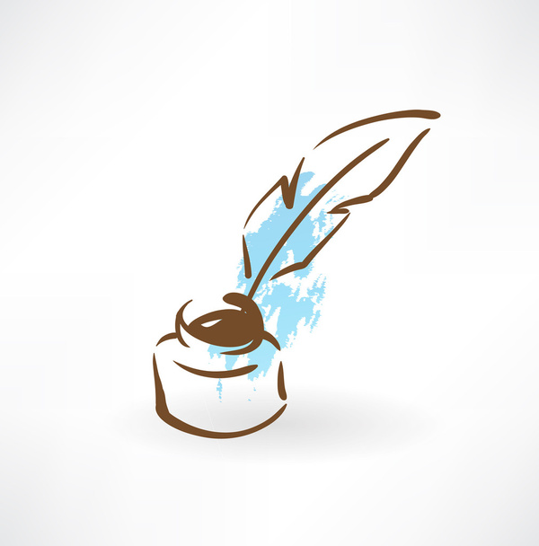 feather and inkwell grunge icon - Vektor, kép