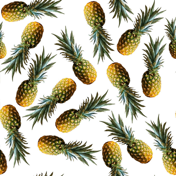 Trooppinen kuvio ananaksilla valkoisella taustalla. Korkealaatuinen kuva - Valokuva, kuva