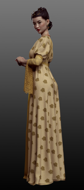 Fantasy CGI POC Ασιατική πριγκίπισσα σε μεσαιωνικό φόρεμα - Φωτογραφία, εικόνα