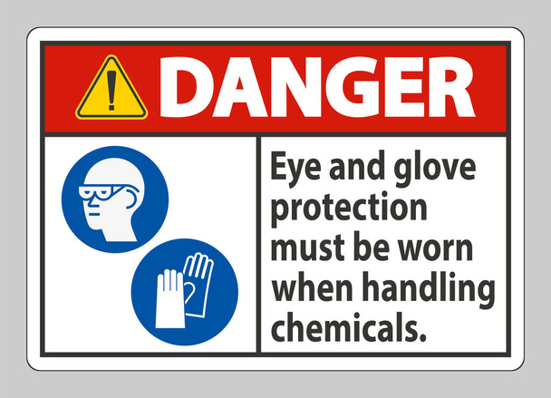 La protección del ojo y del guante de la muestra del peligro debe ser usada al manejar productos químicos - Vector, Imagen