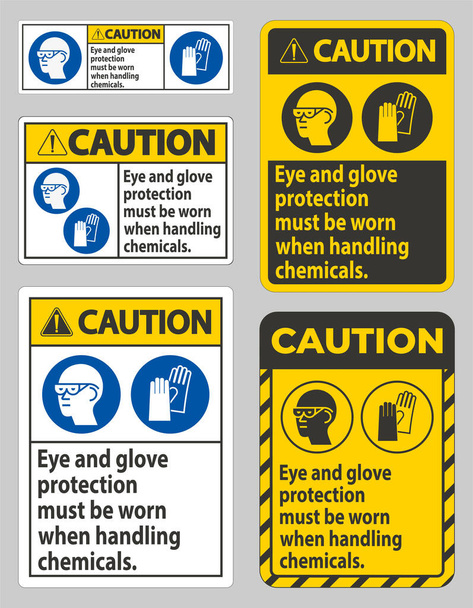При обращении с химикатами следует наносить защитный знак для глаз и перчаток - Вектор,изображение