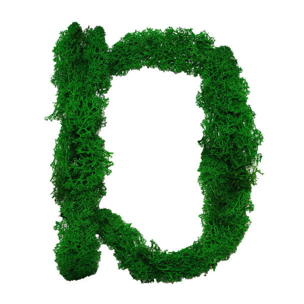 緑の安定した苔から作られた英語のアルファベットの文字Dは、白い背景に隔離された. - 写真・画像