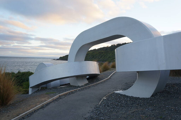 A giant steel anchor chain in town Bluff in South island in New Zealand - Photo, Image