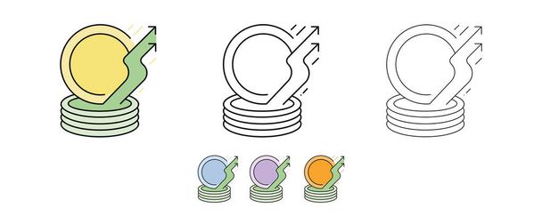 3-coin icon set. Money stock upward trend, economic uptrend. Icon set in different colors and different thickness. Money line icons set vector illustration. Modern line art. - Vector, Image