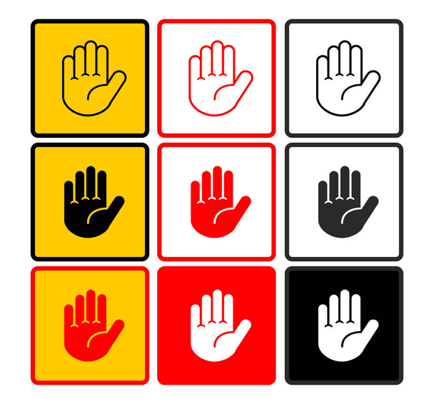 Sin señal de mano de entrada, señal de stop con la palma de la mano. Conjunto de vectores - Vector, imagen