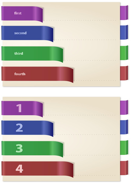 Papeles con marcadores de colores y doblados, horizontales
 - Foto, Imagen