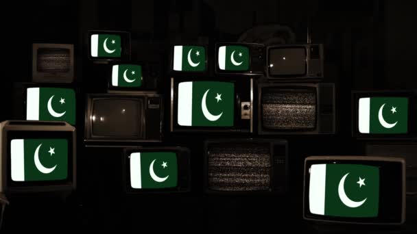 Pákistánské vlajky na Retro televizích.  - Záběry, video